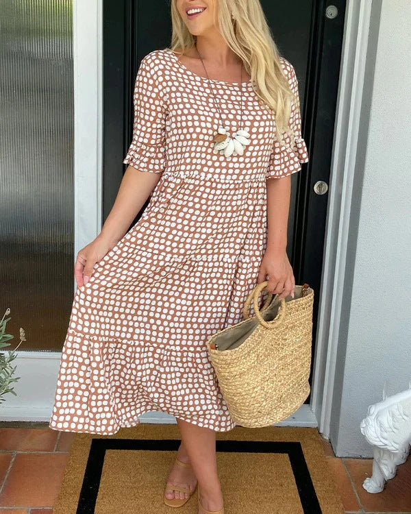 Damen Midi-Kleid mit gerafftem Design und strukturierter Spitze Sovae