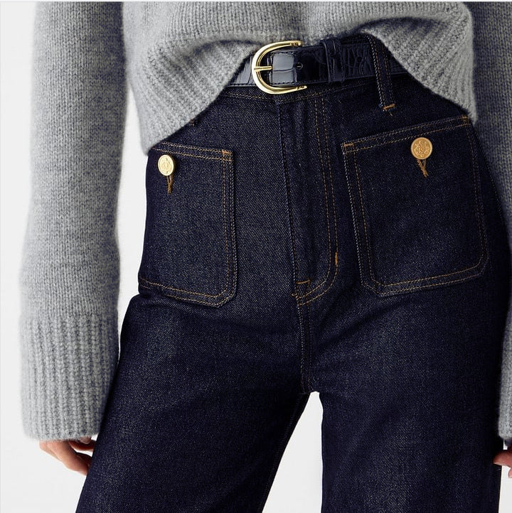 Damen Weit geschnittene Jeans mit hohem Bund und klassischen Taschen Sovae