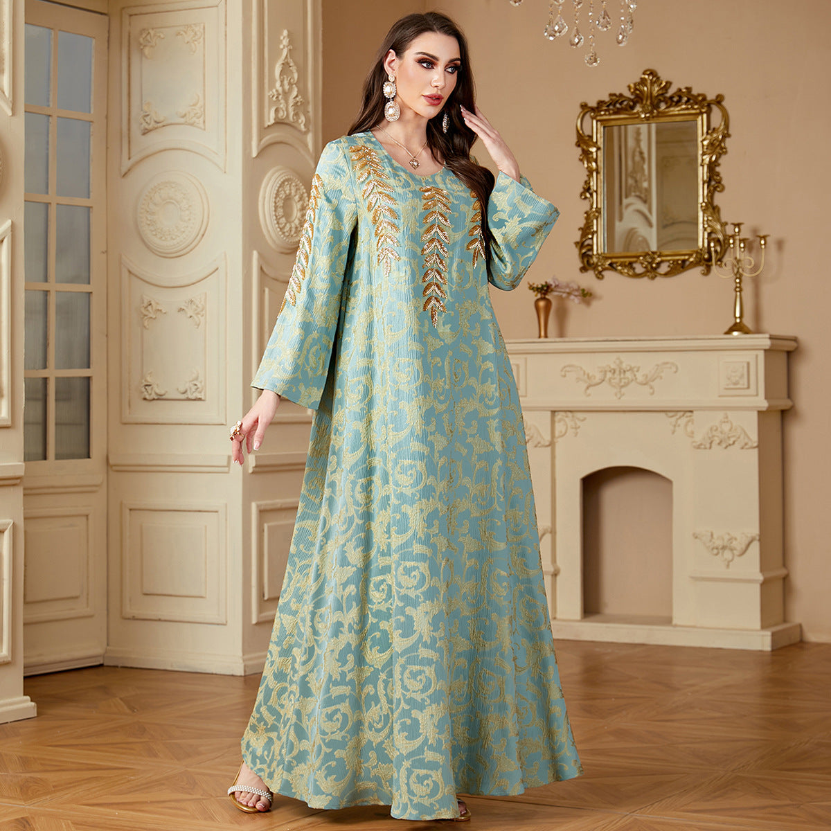 Damen Elegantes Maxikleid mit kunstvollem Bestickungsdesign Sovae