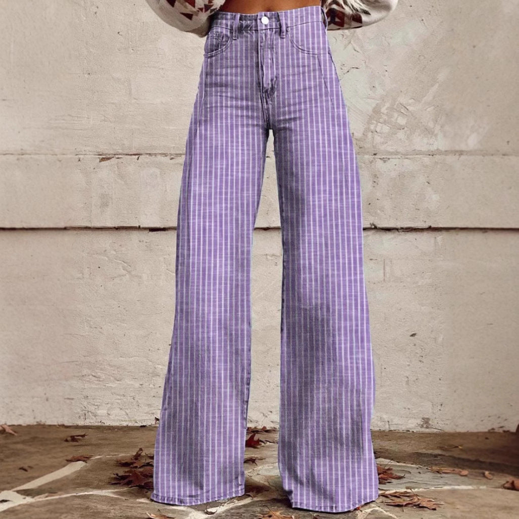 Damen Hochtaillierte Wide-Leg Jeans mit Streifen Sovae
