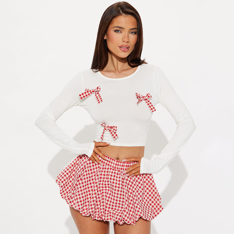 Damen cropped Oberteil mit dekorativen Schleifen Sovae