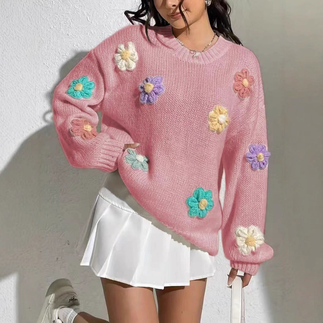 Damen blumengestickter Oversized-Pullover Sovae