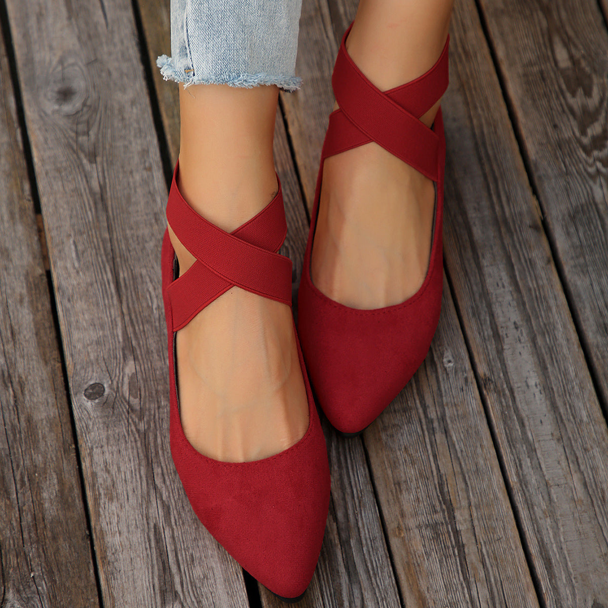 Damen elegante Ballerinas mit gekreuztem Riemen Sovae