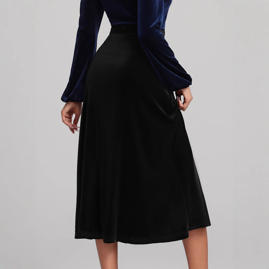 Damen eleganter Maxirock aus hochwertigem Samt Sovae