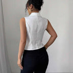 Damen Modische Bluse mit vertikalen Streifen und Knopfdetails Sovae