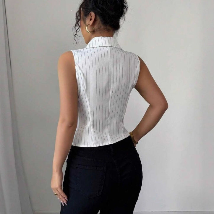 Damen Modische Bluse mit vertikalen Streifen und Knopfdetails Sovae