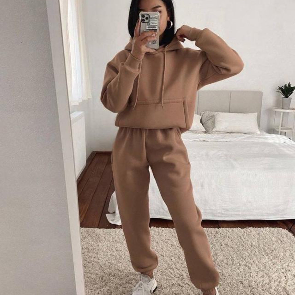 Damen lässiger Fleece-Hoodie und Jogginghose Set Sovae