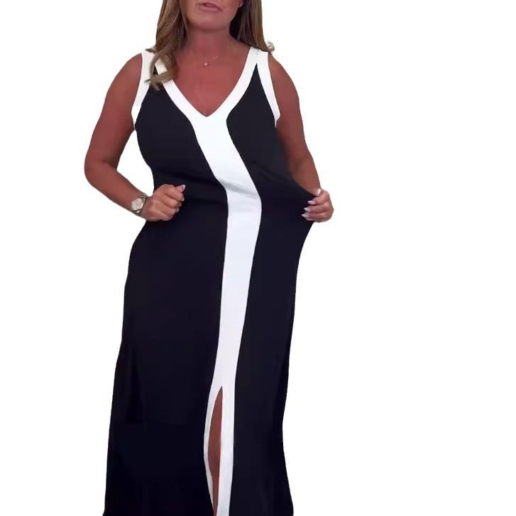 Damen Maxikleid mit stylischem V-Ausschnitt und seitlichem Schlitz Sovae