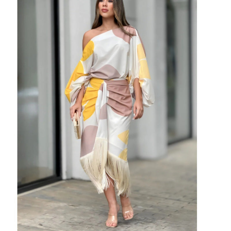 Damen Wickelkleid mit asymmetrischem Saum und farbenfrohen Mustern Sovae
