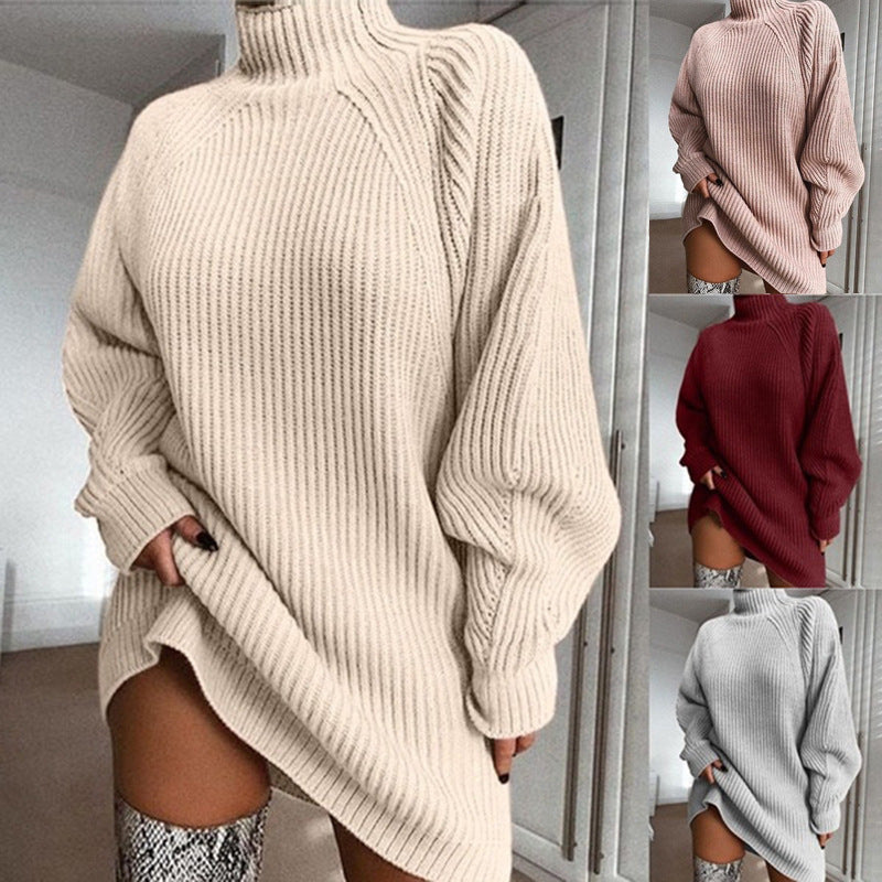 Damen Oversized Strickpullover mit hohem Kragen Sovae