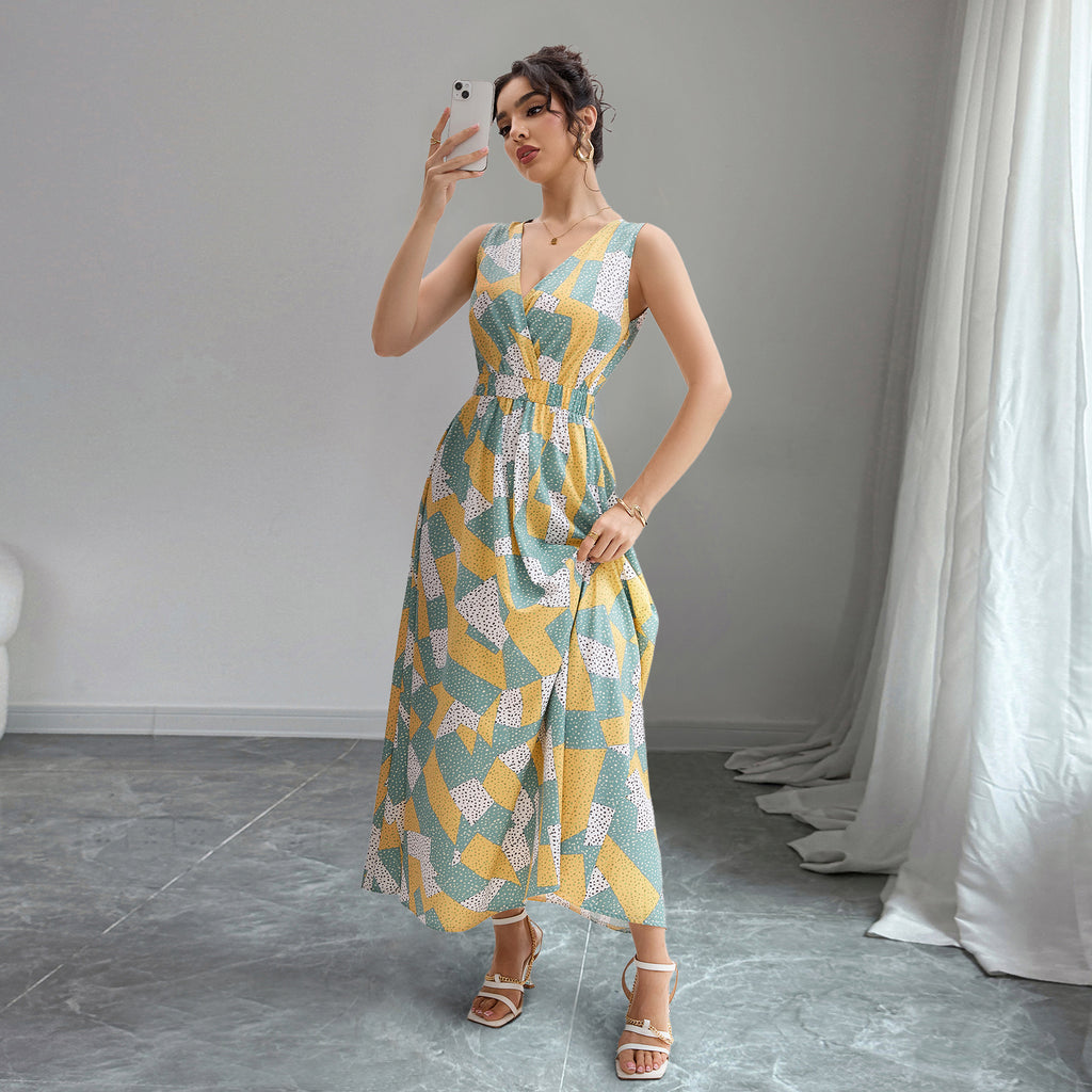 Damen Maxikleid mit modischem geometrischen Muster Sovae