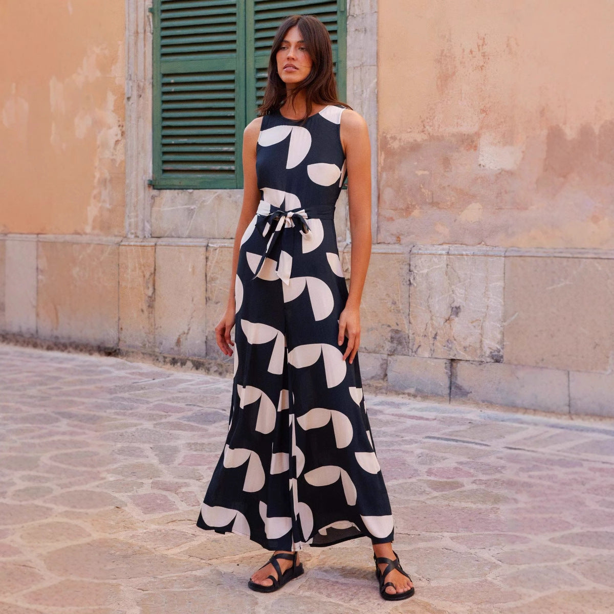 Damen lässiges Maxikleid mit floralem Print und elastischem Taillengürtel Sovae