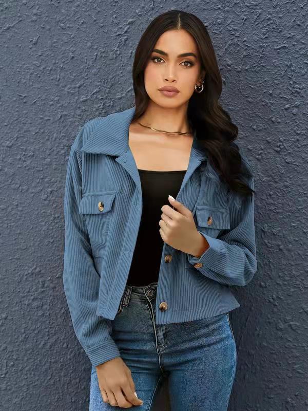 Damen elegante Cordjacke mit praktischen Taschen und modischem Kragen Sovae