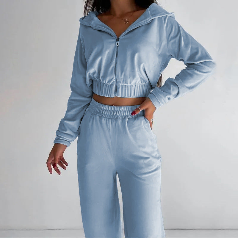 Damen Sportliches Fleece-Set mit Kapuze Sovae