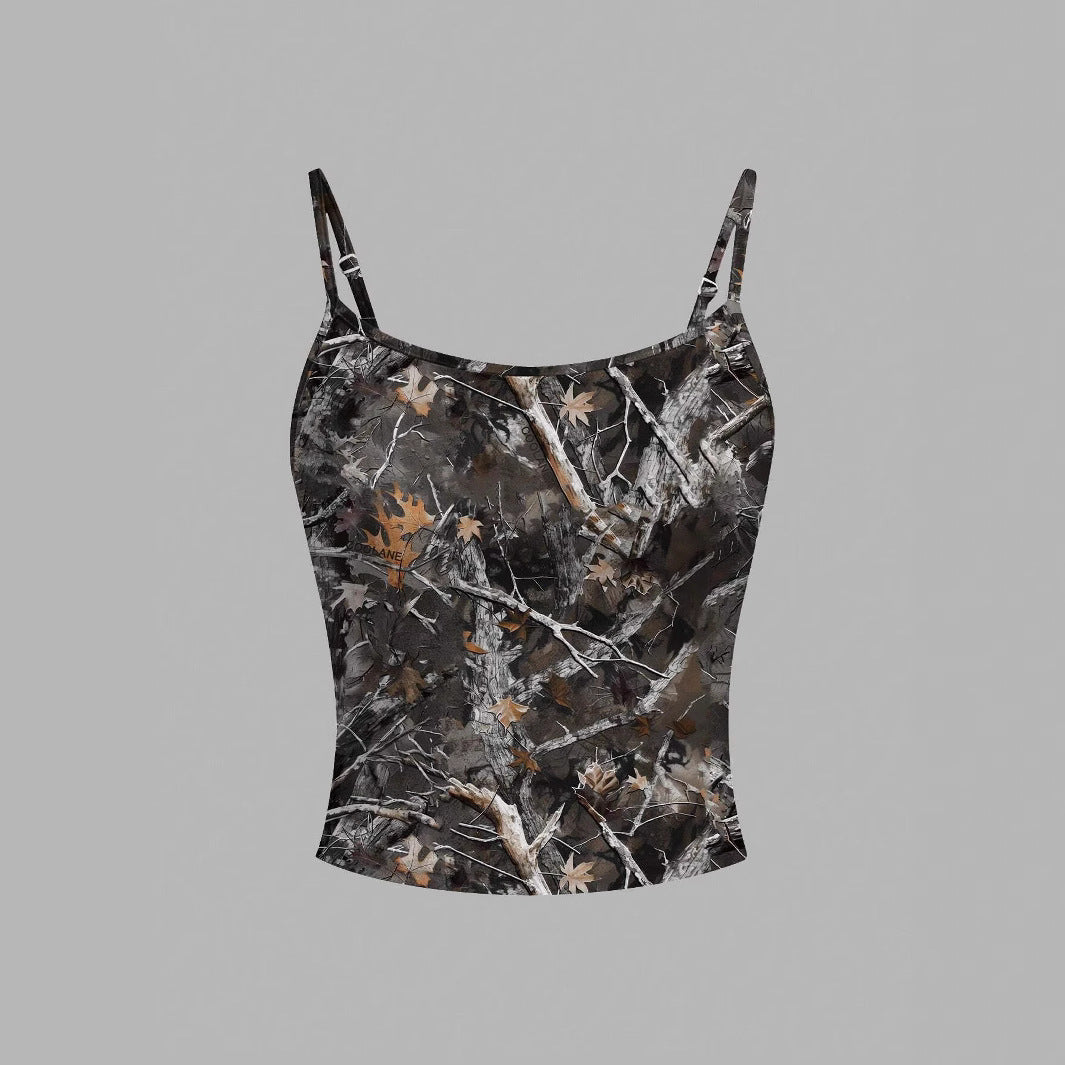 Damen ärmelloses Crop-Top mit einzigartigem Blattmotiv Sovae