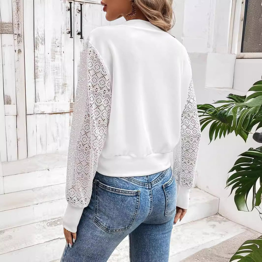 Damen Modejacke mit floralen Spitzeneinsätzen Sovae