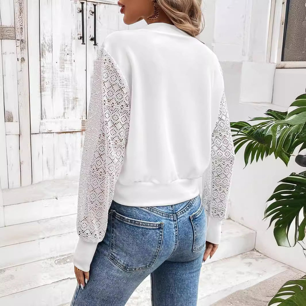 Damen Modejacke mit floralen Spitzeneinsätzen Sovae