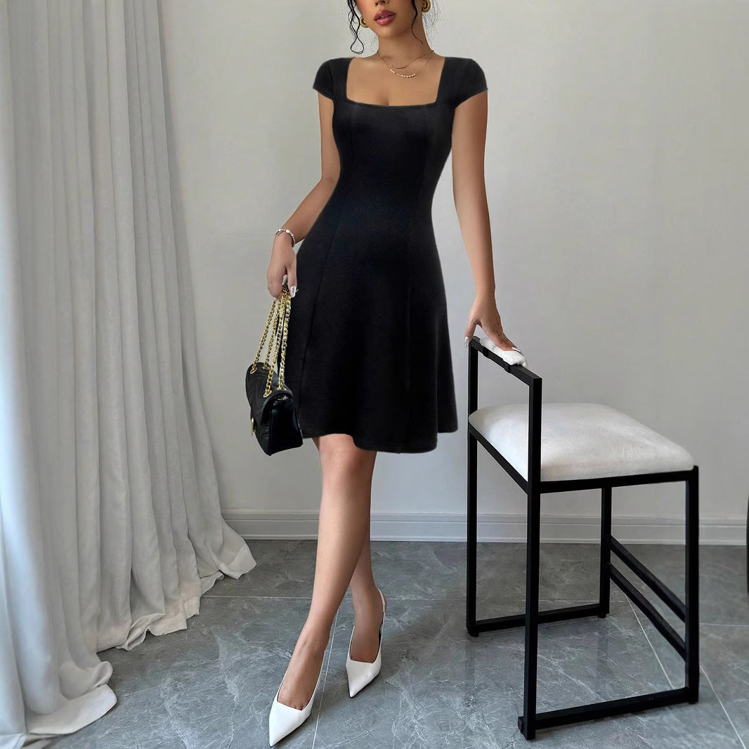 Damen A-linien Kleid mit quadratischem Ausschnitt und eleganten Details Sovae