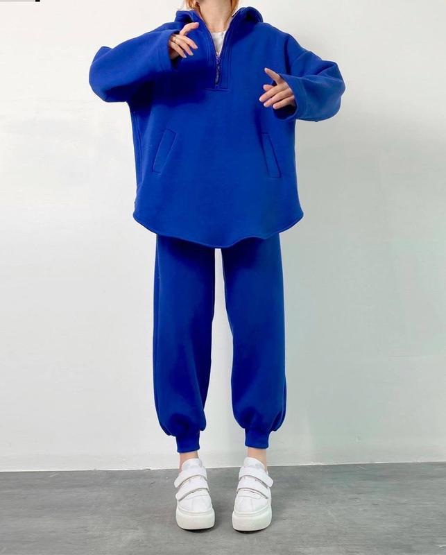 Damen Fleece-Kapuzenpullover mit Zip und Jogginghose Set Sovae