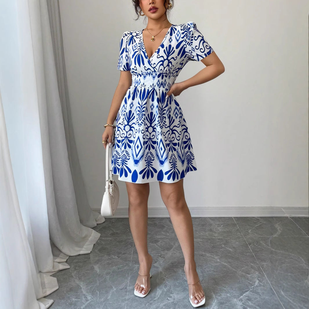 Damen Maxikleid mit floralen Mustern und tiefem V-Ausschnitt Sovae