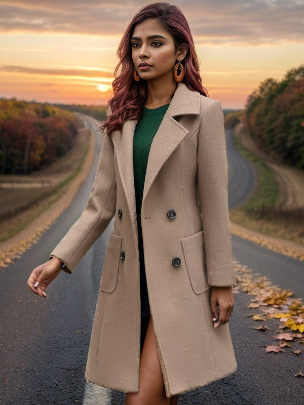 Damen eleganter Wollmantel mit doppelter Knopfleiste und praktischen Taschen Sovae