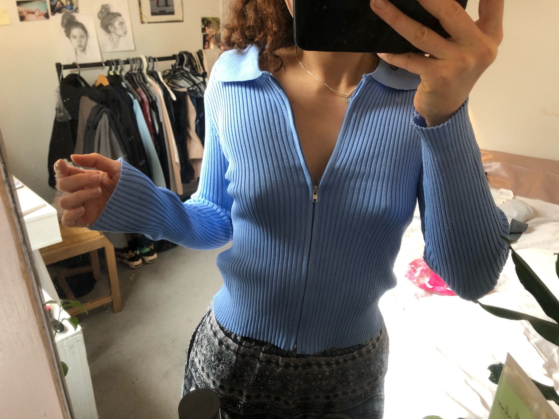 Damen Strickjacke mit Reißverschluss und Kragen Sovae