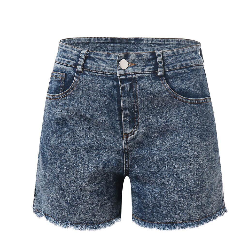 Damen modische Denim-Shorts mit fransigen Säumen Sovae