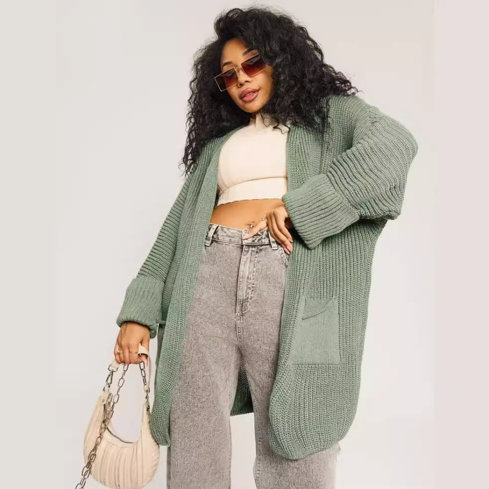 Damen Oversized Strickjacke mit großen Taschen und bequemen Rippenärmeln Sovae