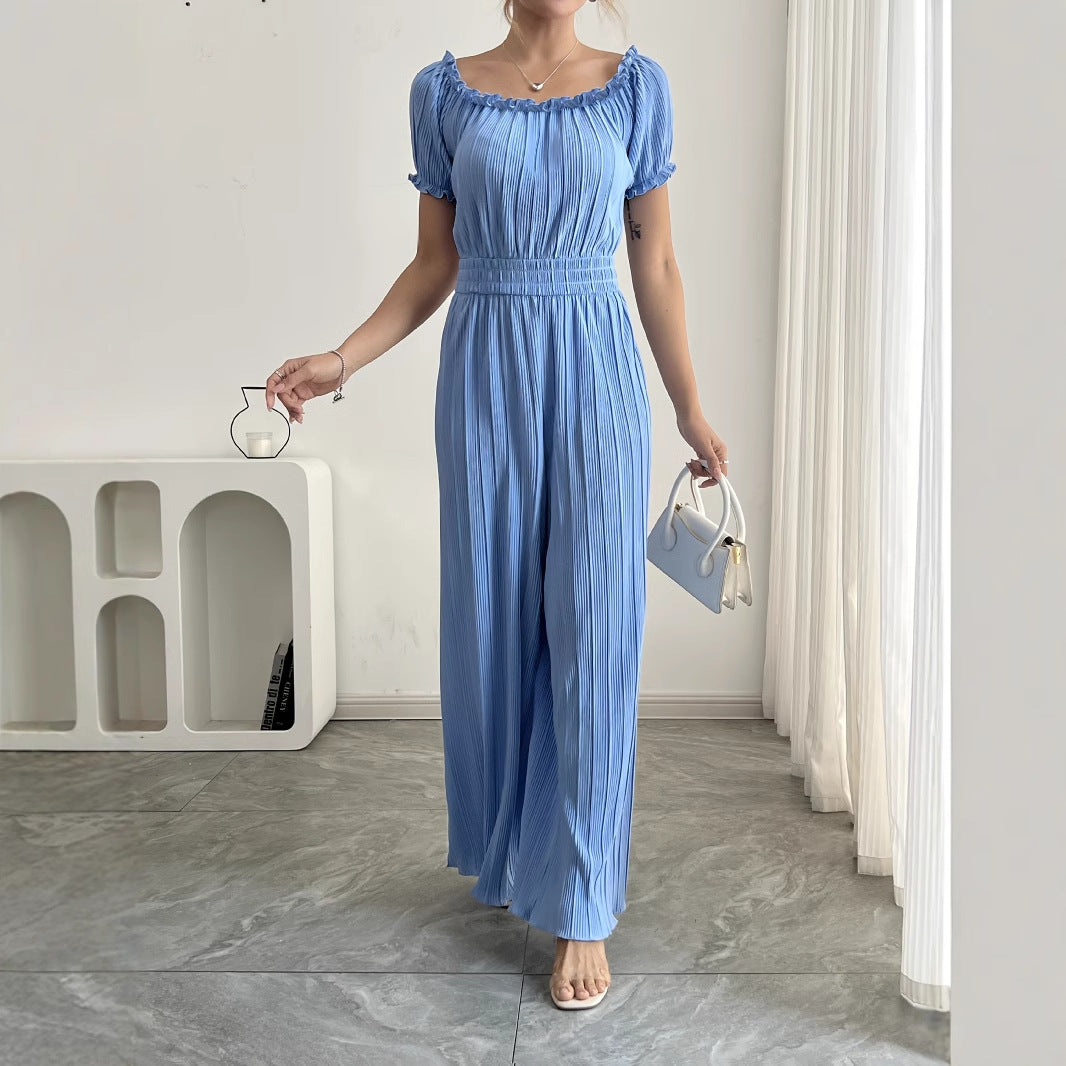 Damen Jumpsuit mit Plissee-Design und elastischem Bund Sovae