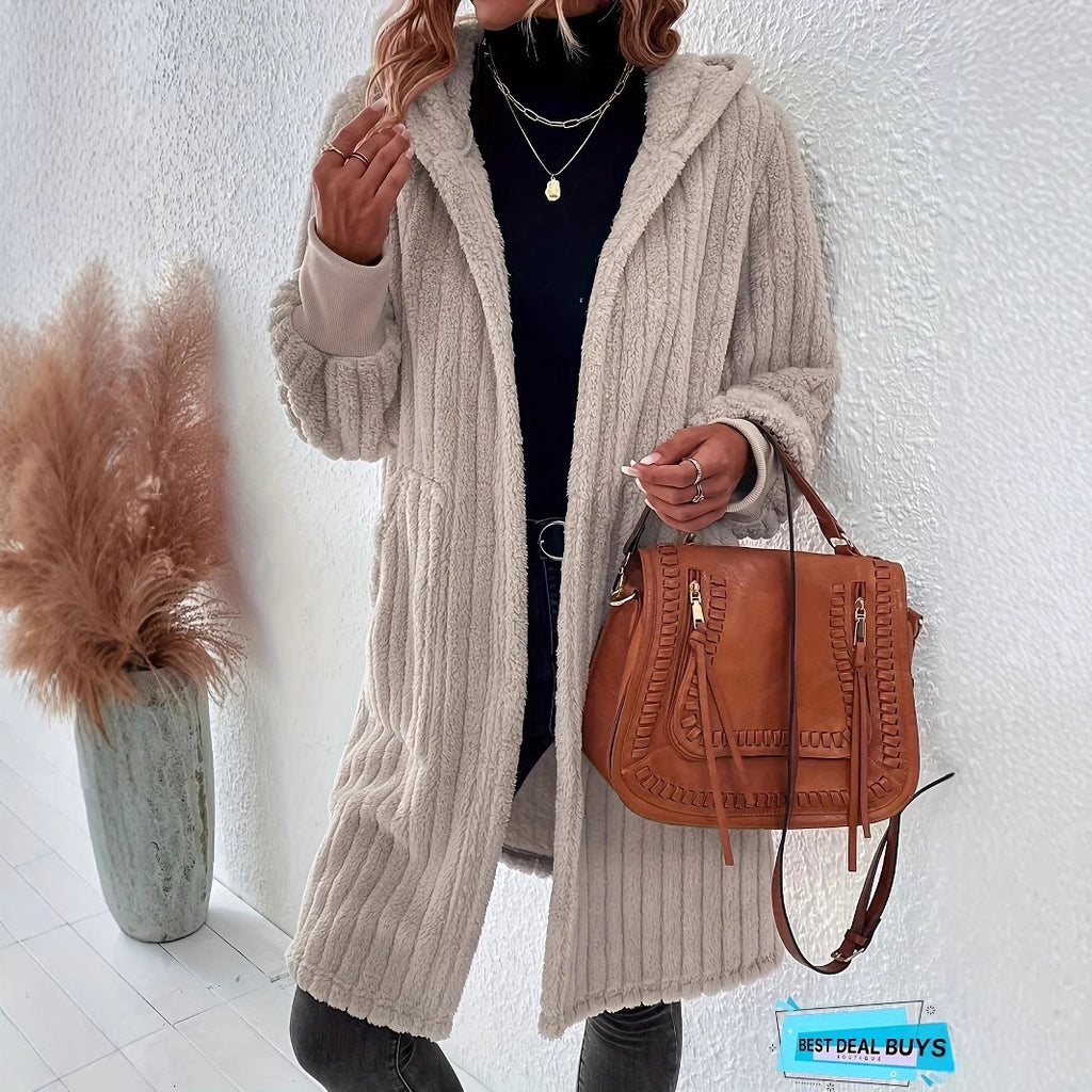 Damen Kuschelige Kapuzenjacke aus weichem Bouclé Stoff Sovae