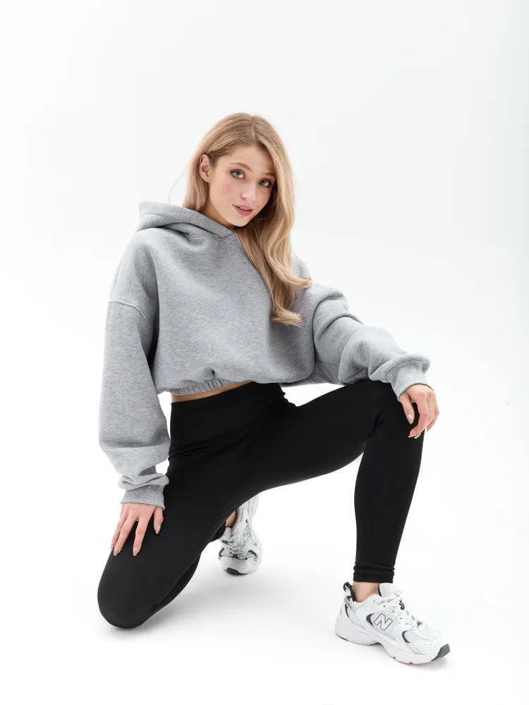 Damen modischer cropped Hoodie mit weitem Schnitt Sovae