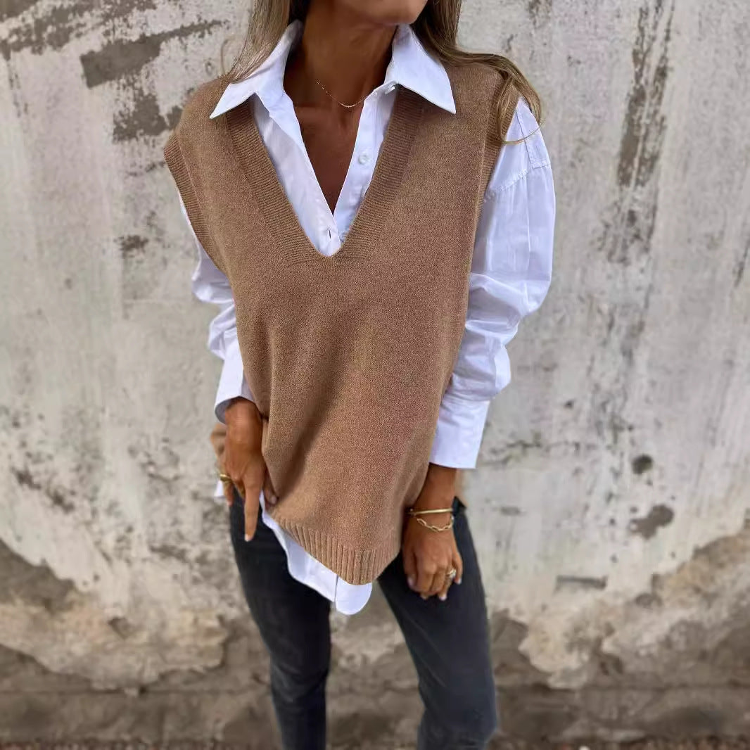Damen elegante Strickweste mit V-Ausschnitt Sovae