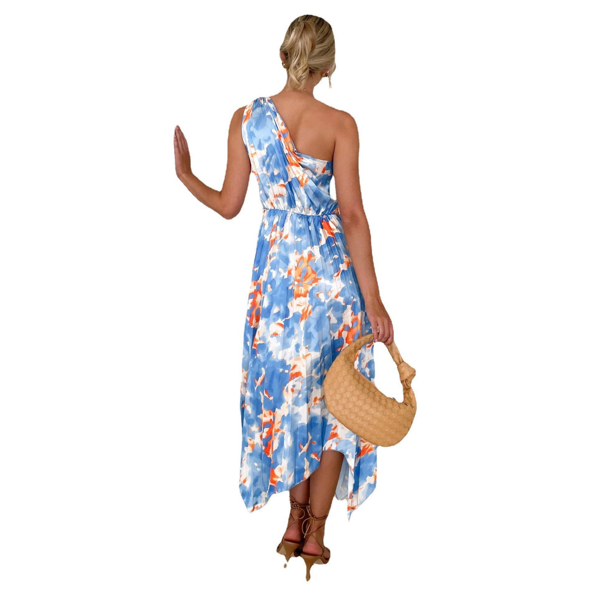 Damen asymmetrisches Blumenwickelkleid Sovae