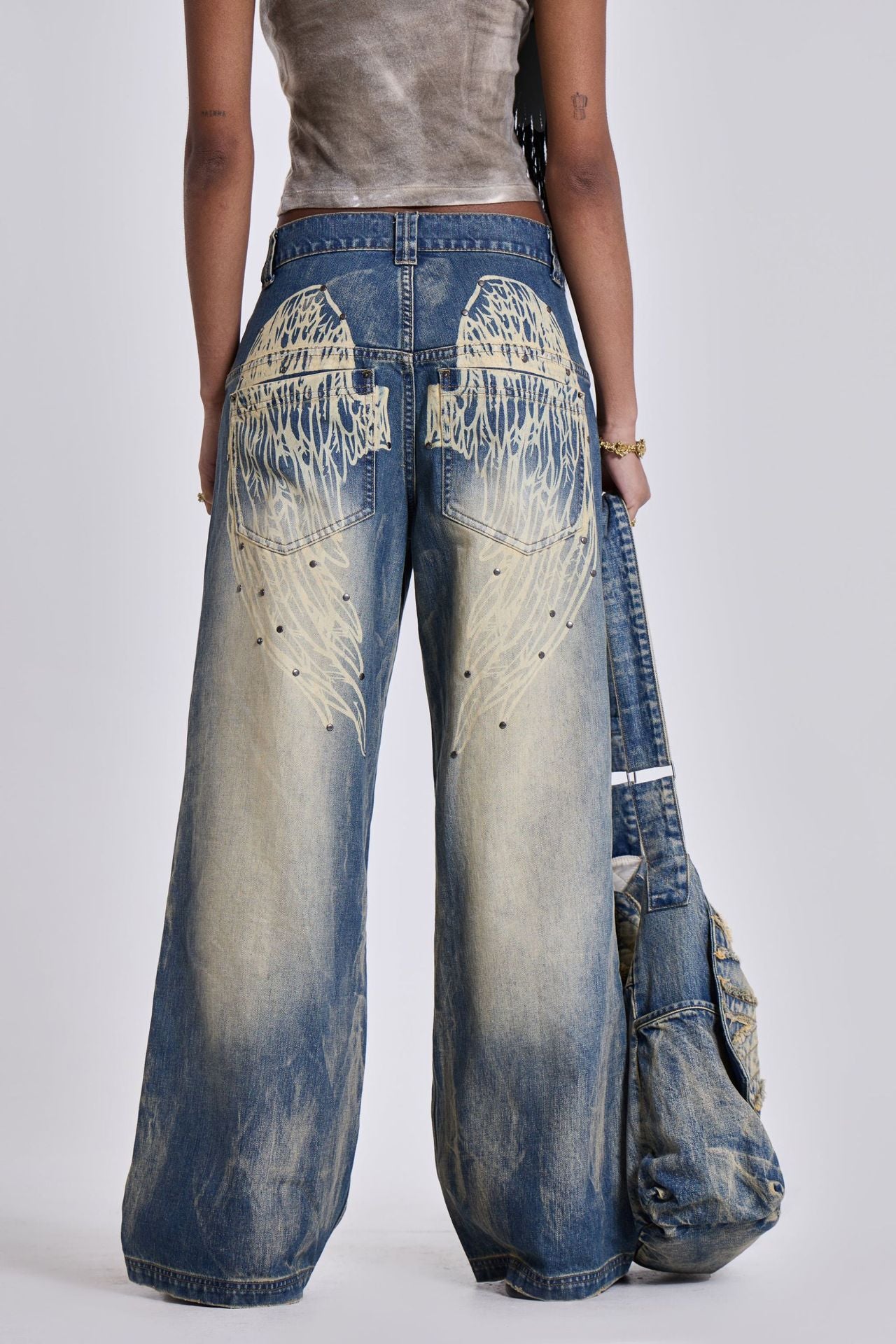 Damen Weit geschnittene Jeans mit einzigartigem Flügel-Design Sovae