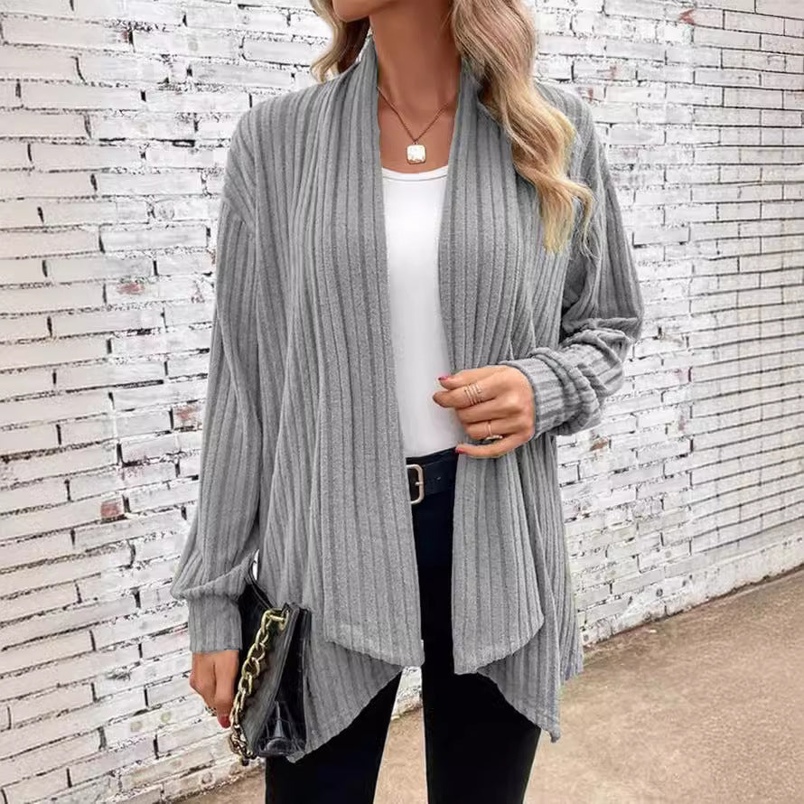 Damen offener Strickcardigan mit vertikalen Streifen Sovae