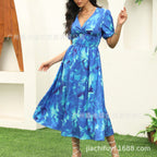 Damen elegantes Midikleid mit Puffärmeln und floralem Print Sovae