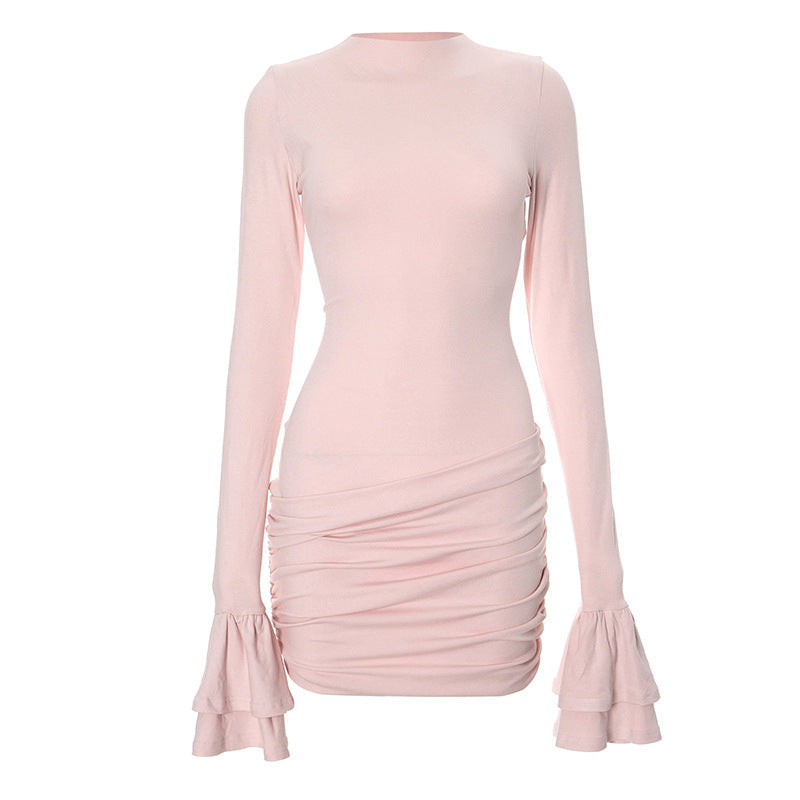 Damen figurbetontes Minikleid mit voluminösen Ärmeln und Raffung Sovae