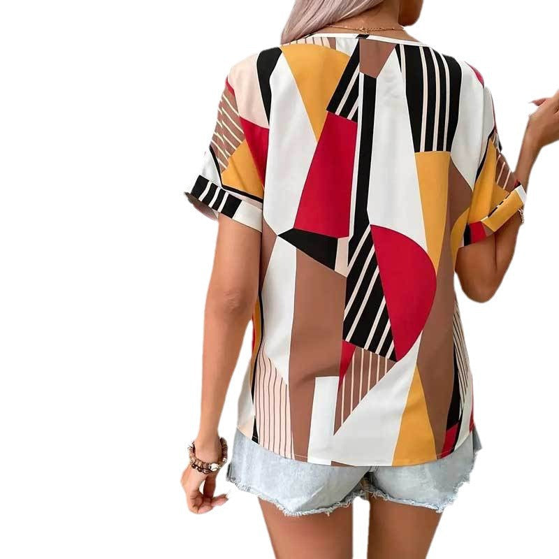 Damen Abstract Print Kurzarm Oberteil Sovae