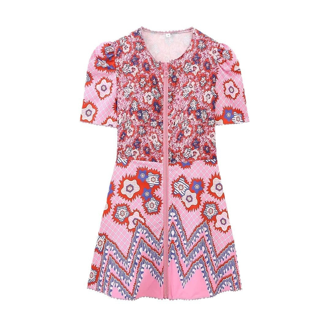 Damen Wickelkleid mit buntem floralen Muster und elastischen Details Sovae