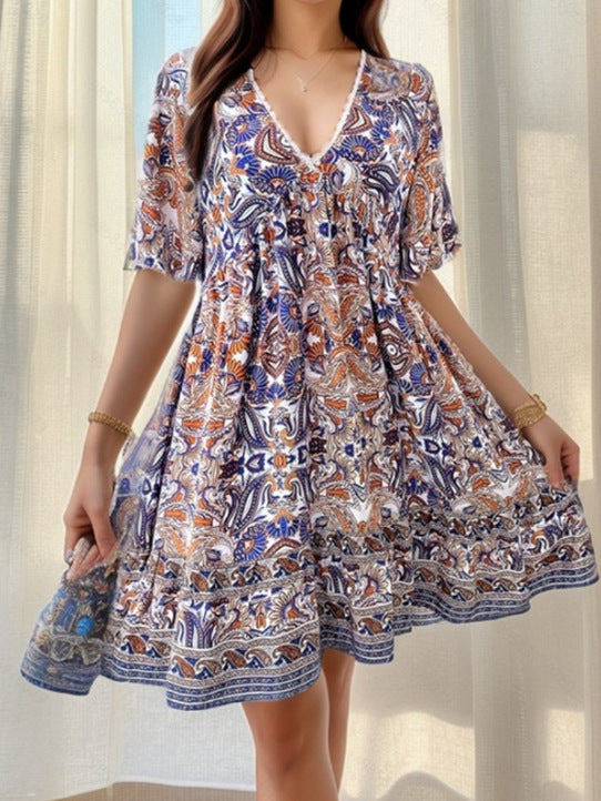 Damen luftiges Kurzarmkleid mit floralem Design Sovae