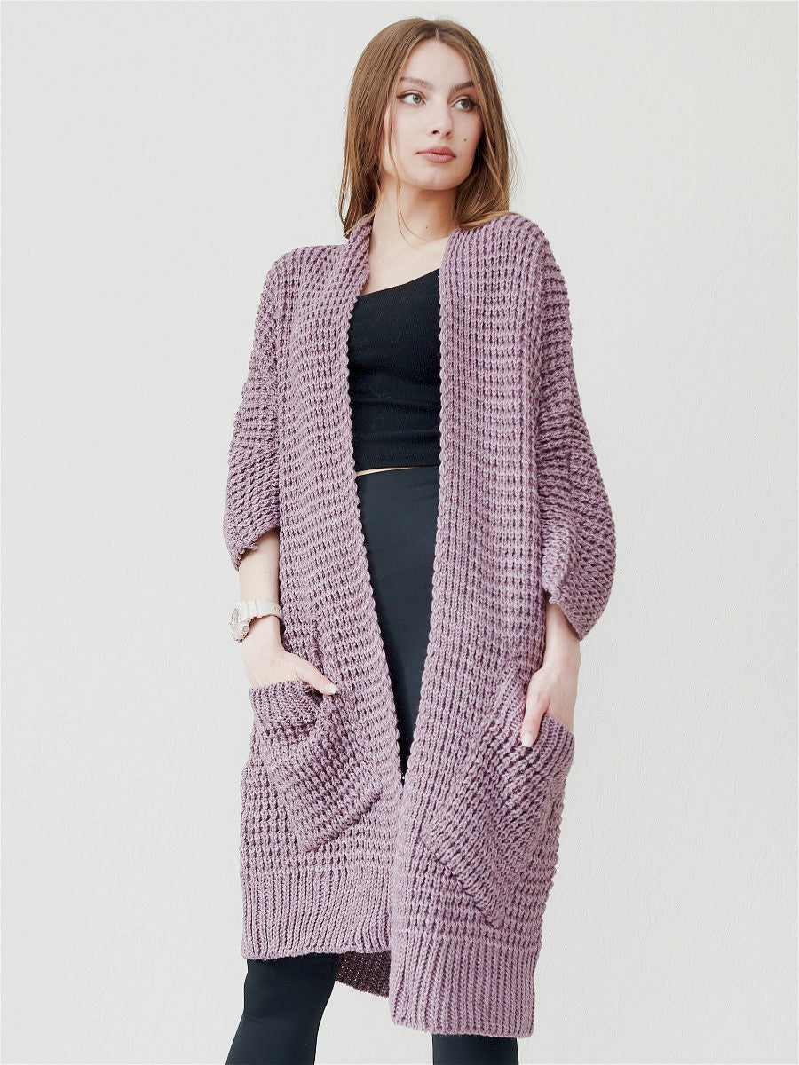 Damen kuscheliger Strickmantel mit großen Taschen und lässigem Schnitt Sovae