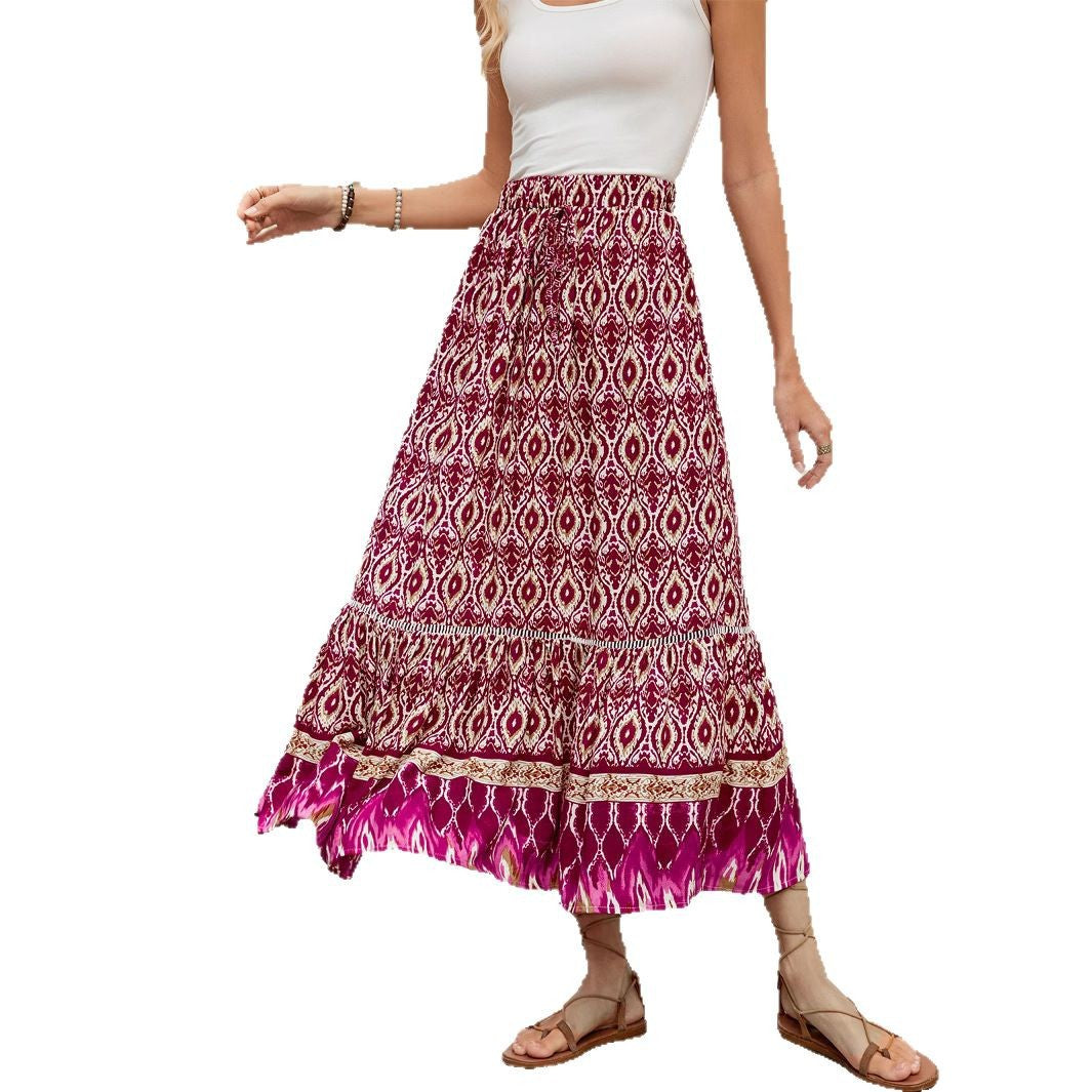 Damen Boho Maxirock mit elastischem Bund und Volants Sovae