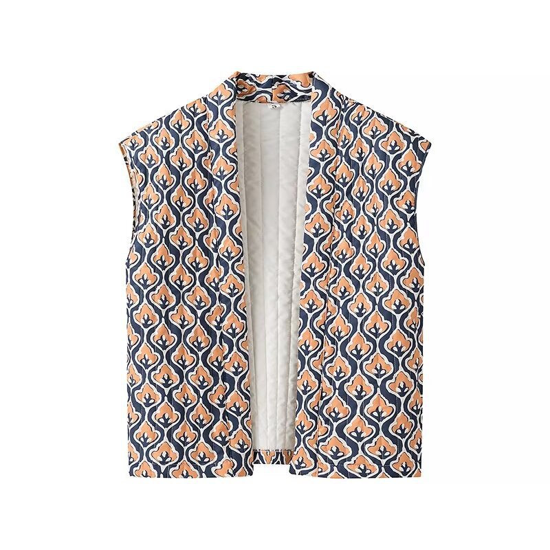 Damen stilvolle ärmellose Longjacke mit floralen Mustern Sovae