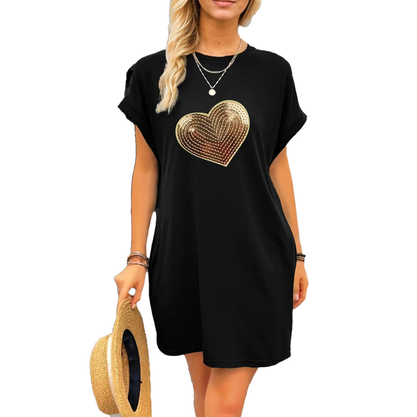 Damen Freizeitkleid mit funkelndem Herzmotiv Sovae