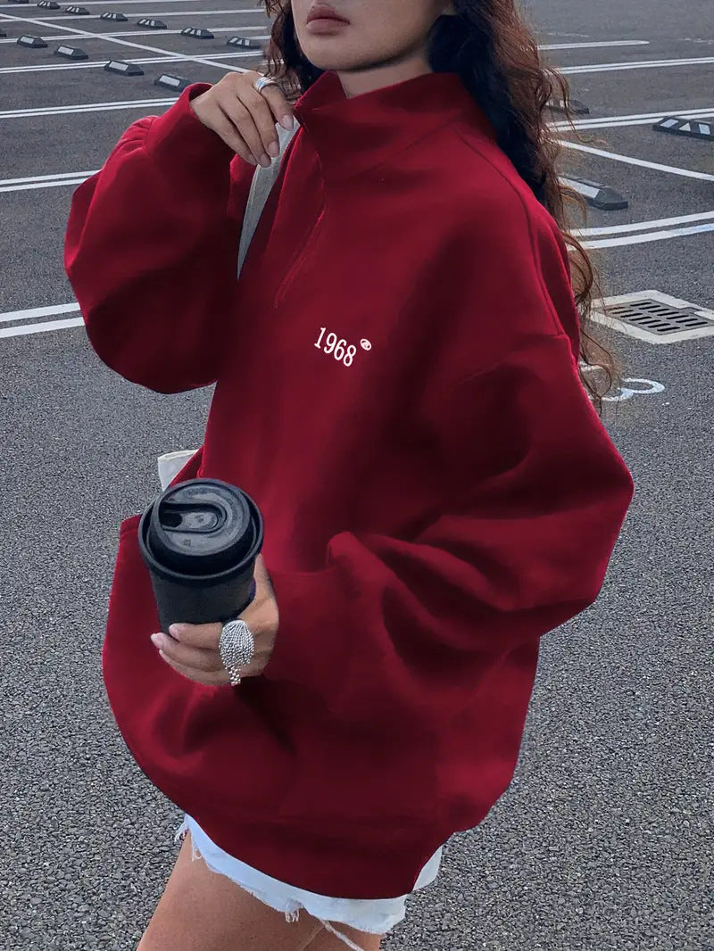 Damen Oversized Fleece-Hoodie mit hohem Kragen Sovae