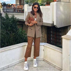 Damen doppelt geschnittene Blazerjacke mit Karomuster und eleganten Knopfdetails Sovae