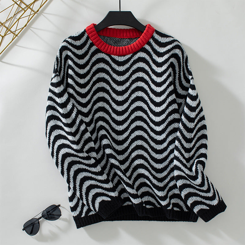 Damen gemütlicher Pullover mit modernen Wellenmustern und minimalistischer Passform Sovae