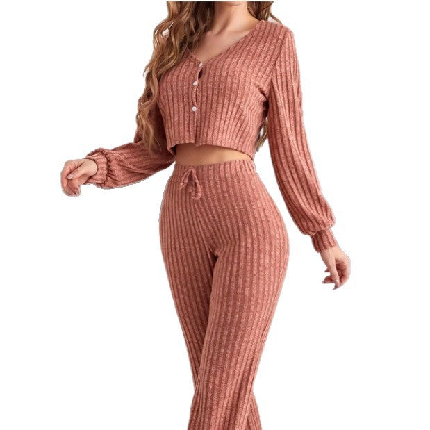 Damen lässiges und elegantes Schlafanzug-Set mit Rippstruktur Sovae