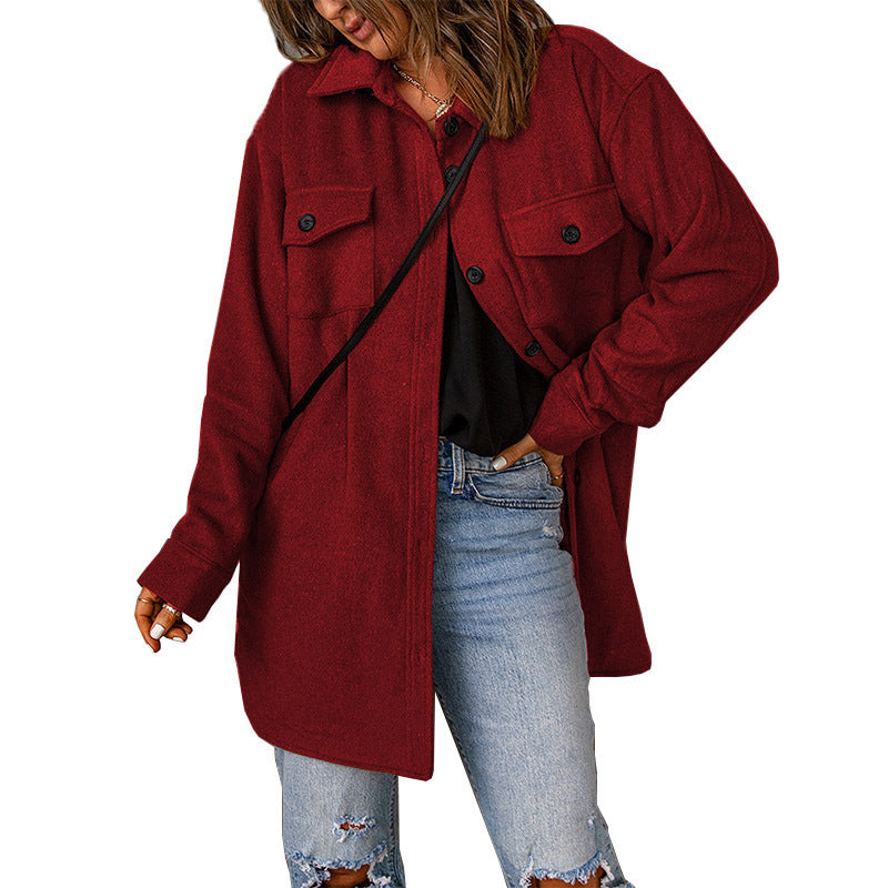 Damen gemütliche Oversize-Hemdjacke mit praktischen Taschen Sovae