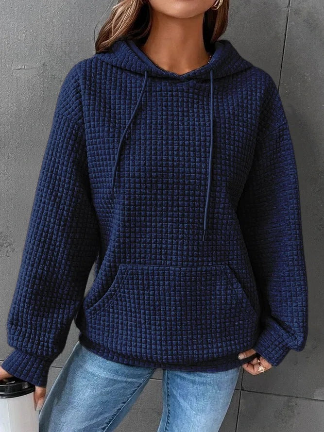 Damen Waffelstruktur Hoodie mit Kängurutasche und lässigem Schnitt Sovae